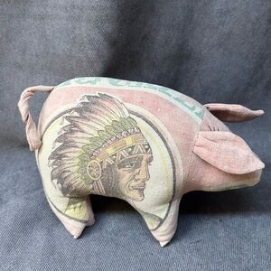 Vintage Feedsack pig primitive decor antique